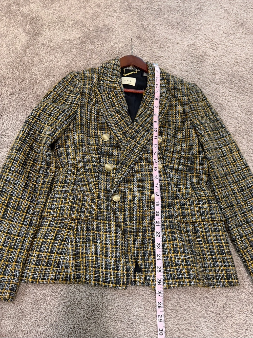 Elie Tahari Black, White & Mustard Tweed Jacket - Picture 8 of 11